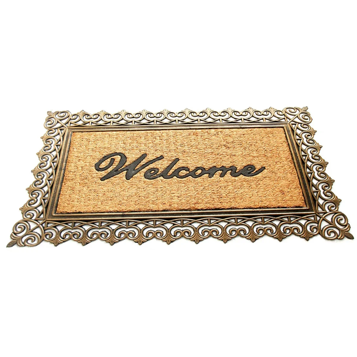 Elegant Golden Colour Moulded Rubber and Coir Welcome Entrance Doormat